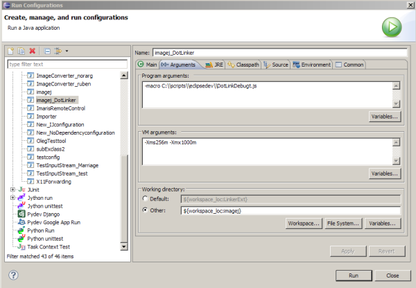 Run Configuration tab "Arguments"