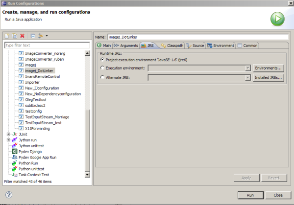 Run Configuration tab "JRE"